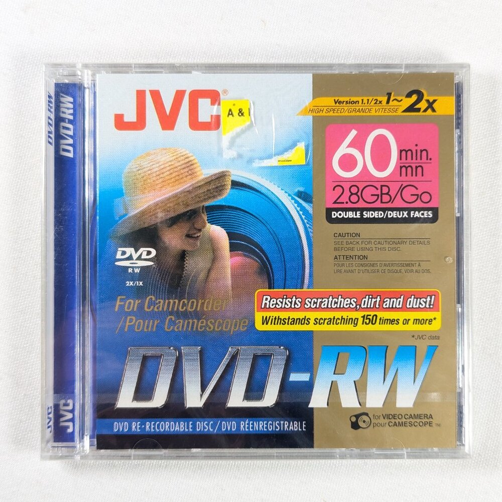 3 x New in plastic JVC DVD-RW Camcorder disc 60 mins / 2.8GB